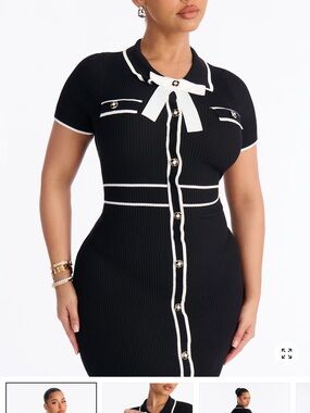 Fashion Nova Black Knit Button-Front Dress with White Trim